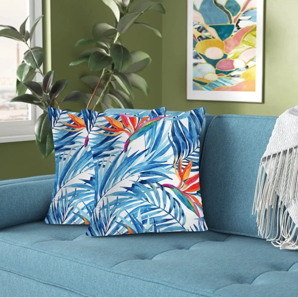 Luxury Home | Coastal Chic 🌴 Tropical Blue Watercolor Palm Print Pillow Covers